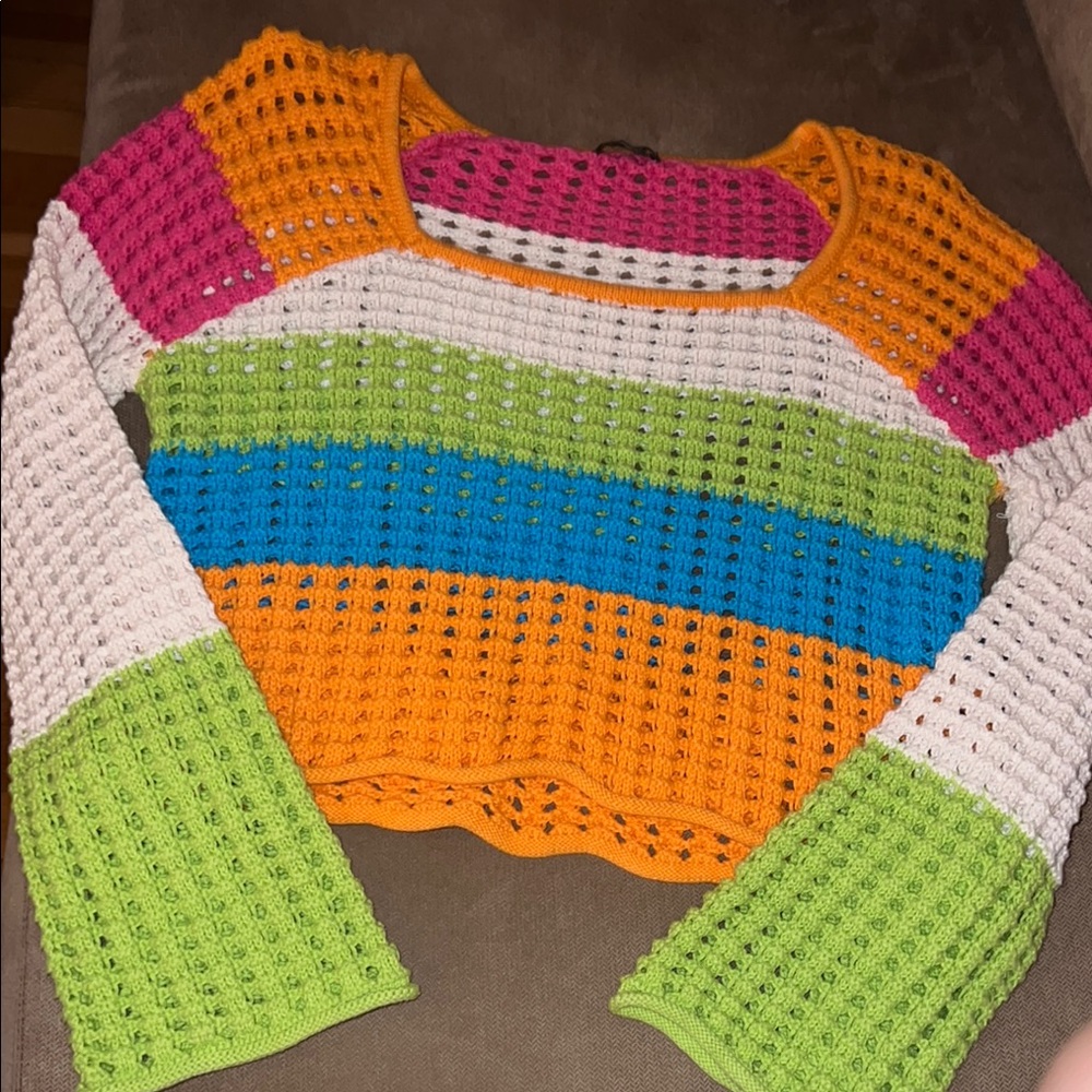 Wild Fable Orange and Pink Crew Neck Sweater